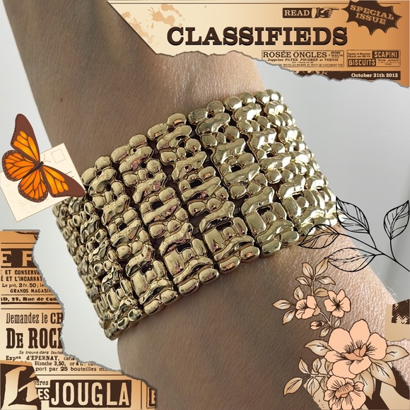 💕Beautiful JS Jessica Simpson Gold Tone Wide Stretch Bracelet💕 - Picture 4 of 5